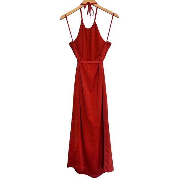 French Connection Orange Halter Satin Maxi Dress Size 6, 8, 10 - Picture 3 of 6